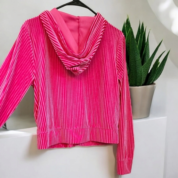 Colsie Hot Pink Velour Full Zip up Ribbed Sweatshirt - Picture 6 of 7
